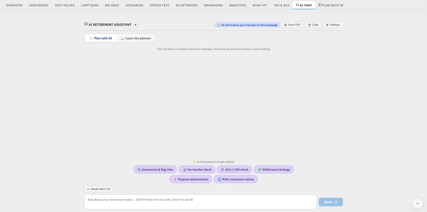 The AI Chat tab showing the six one-click conversation starter buttons beneath the chat box.