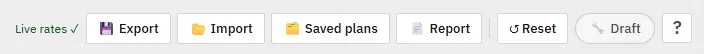 The planner toolbar showing the Export and Import controls used to save a plan to a JSON file and reload it later.