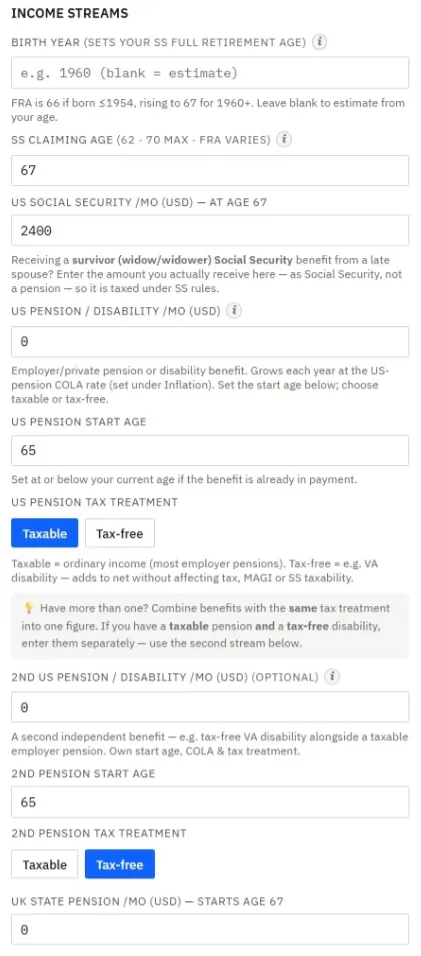 The Social Security claiming age field in the Edit values tab, set to a chosen age.